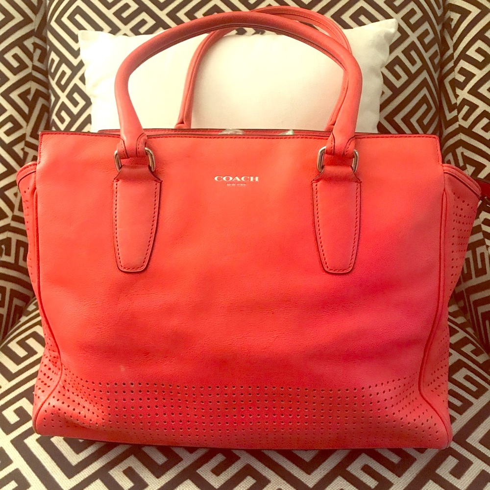 Coach Large Perforated Candace in Bright Coral